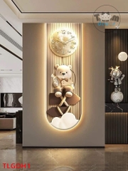 Tranh Đồng Hồ Gấu Tráng Gương Treo Tường Led Có Remot Điều Khiển - TLGDH1