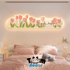 Tranh tráng gương hoa tulip cắt theo hình - tranh led treo tường hoa