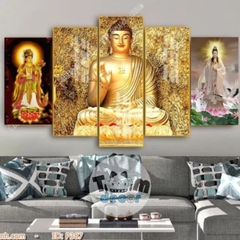 Tranh Phật Giáo Bộ 5 Tranh Ghép Tráng Gương Size Lớn