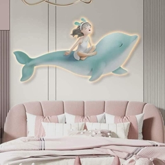 Tranh Led 3D Cá Heo Nghệ Thuật Decor Phòng Bé Gái Tranh Tráng Gương Có Remot Điều Khiển Từ Xa - THL3D-14