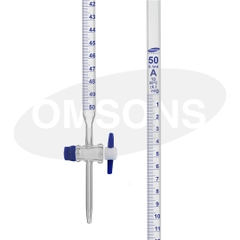 Buret thủy tinh khóa nhựa PTFE 25ml, Class A, Hãng OMSONS GERMANY