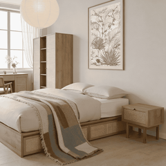 MEY, Giường ngủ phối lưới mây nhẹ nhàng, thư thái, 200x160x35cm, MDF phủ Melamine, Nội thất Nhà Trên Cao