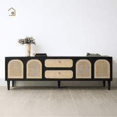 GALON, TTV_024, Kệ tivi phối lưới mây tre, 180x40x55cm, Gỗ MDF phủ sơn 2K, Nội thất Nhà trên cao
