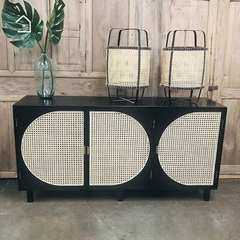 GALON, Tủ lưu trữ trang trí phối lưới mây tre, TLT_038, 140x40x70cm, Gỗ MDF phủ sơn 2K, Nội thất Nhà trên cao