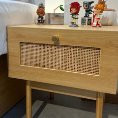 MEY, TDG_014, Tủ đầu giường hiện đại phối lưới mây tre, 40x40x45cm, Nội thất Nhà Trên Cao