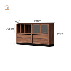 ZUMO, Kệ sách trang trí Japandi tối giản, KS_009, 140x38x80cm, Plywood phủ Veneer, Nội thất Nhà trên cao