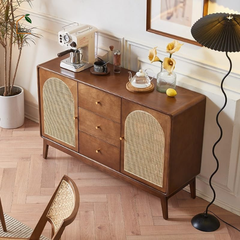 ZABAN, TLT_012, Tủ lưu trữ phối lưới mây tre cổ điển, 120x40x90cm, Gỗ Plywood phủ sơn 2K, Nội thất Nhà trên cao