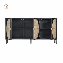 GALON, Tủ lưu trữ trang trí phối lưới mây tre, TLT_038, 140x40x70cm, Gỗ MDF phủ sơn 2K, Nội thất Nhà trên cao