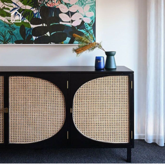 GALON, Tủ lưu trữ trang trí phối lưới mây tre, TLT_038, 140x40x70cm, Gỗ MDF phủ sơn 2K, Nội thất Nhà trên cao