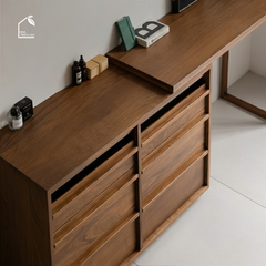 LINEA, BLV_027, Bàn Làm Việc Chữ L Đa Năng, 6 Hộc - 9 Hộc, Gỗ Plywood Phủ Veneer, Nội Thất Nhà Trên Cao