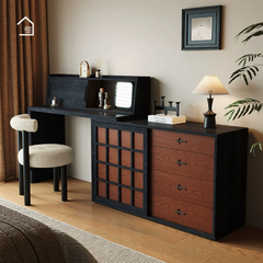 MAKI, Bàn trang điểm kết hợp bàn làm việc 6 hộc, BTD_037, 120x40x75cm, Plywood phủ Melamine, Nội thất Nhà Trên Cao