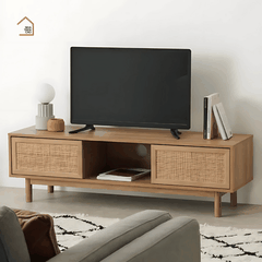 MEY, Kệ TV phối lưới mây cân bằng thẩm mỹ, 135x40x40cm, MDF phủ Melamine, Nội thất Nhà Trên Cao