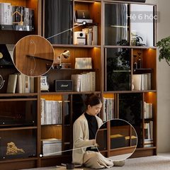 CABY, Kệ sách trang trí Japandi tối giản, KS_010, 90x30x180cm, Plywood phủ veneer, Nội thất Nhà trên cao