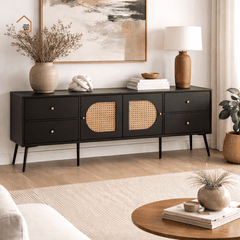 GALON,TTV_002, Kệ tivi phối lưới mây tre tối giản, 180x40x55cm, Gỗ MDF phủ sơn 2K, Nội thất Nhà trên cao