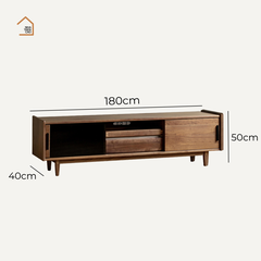 TENO, Kệ tivi thiết kế sang trọng, TTV_090, 180x40x50cm, Gỗ cao su phủ Veneer, Nội thất Nhà trên cao