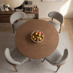 SOLIN, BA_004, bàn ăn tròn hiện đại, 90x90x75cm, Plywood phủ veneer, Nội thất Nhà trên cao