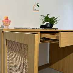 MEY, BLV_003, Bàn làm việc phối lưới mây tre thanh lịch, 120x50x75cm, Nội thất Nhà Trên Cao
