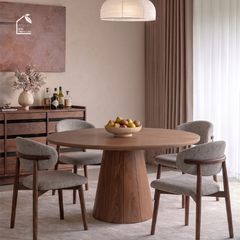 SOLIN, BA_004, bàn ăn tròn hiện đại, 90x90x75cm, Plywood phủ veneer, Nội thất Nhà trên cao