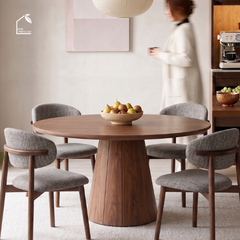 SOLIN, BA_004, bàn ăn tròn hiện đại, 90x90x75cm, Plywood phủ veneer, Nội thất Nhà trên cao