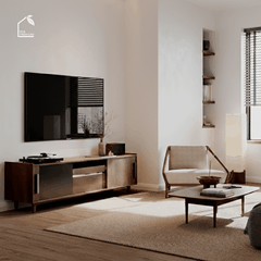 HONA, TTV_090, Kệ tivi thiết kế sang trọng, 180x40x50cm, Gỗ plywood phủ Veneer, Nội thất Nhà trên cao