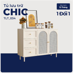 CHIC, Tủ lưu trữ trang trí hiện đại, TLT_034, 120x40x80cm, Gỗ MDF phủ sơn 2K Phối mây tre, Nội thất Nhà trên cao