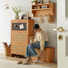 JAY, Tủ giày sang trọng hiện đại, TG_005, 80x28x127cm, MDF phủ sơn 2K phối lưới mây tre, Nội thất Nhà trên cao