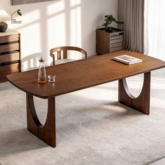 LUNA, BA_004, bàn ăn gia đình thiết kế vòng cung sang trọng, 160x85x76cm, Plywood phủ veneer, Nội thất Nhà trên cao