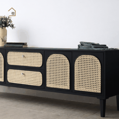 GALON, TTV_024, Kệ tivi phối lưới mây tre, 180x40x55cm, Gỗ MDF phủ sơn 2K, Nội thất Nhà trên cao