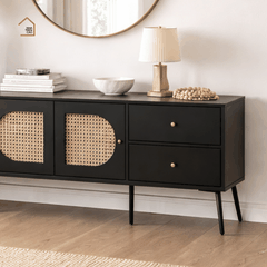 GALON,TTV_002, Kệ tivi phối lưới mây tre tối giản, 180x40x55cm, Gỗ MDF phủ sơn 2K, Nội thất Nhà trên cao