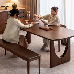 LUNA, BA_004, bàn ăn gia đình thiết kế vòng cung sang trọng, 160x85x76cm, Plywood phủ veneer, Nội thất Nhà trên cao