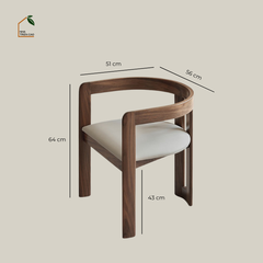 LUNA, GD_006, ghế đơn thiết kế vòng cung mềm mại, 56x51x64cm, Plywood phủ veneer, Nội thất Nhà trên cao