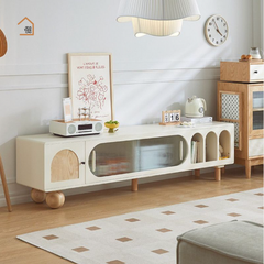 BENNY, Kệ tivi phong cách Japandi phối kính mờ, TTV_33, 180x40x50cm, Nội thất Nhà Trên Cao