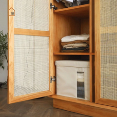 GEE, Tủ quần áo phối lưới mây tre, TQA_005, 120x55x180cm, Nội thất Nhà trên cao