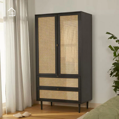 GALON, TQA_017, Tủ quần áo phối lưới mây tre, 100x55x200cm, Nội thất Nhà trên cao