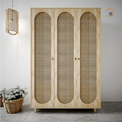 TARA, TQA_012, Tủ quần áo phối lưới mây tre, 120x60x200cm, Nội thất Nhà trên cao