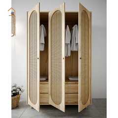 TARA, TQA_012, Tủ quần áo phối lưới mây tre, 120x60x200cm, Nội thất Nhà trên cao