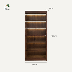SOLIN, KS_013, kệ sách có đèn hiện đại sang trọng, 90x30x198cm, Plywood phủ veneer, Nội thất Nhà trên cao