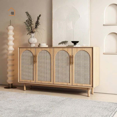 MAY, Tủ lưu trữ trang trí phối mây tre phong cách JAPANDI , TLT_010, 150x40x90cm, Nội thất Nhà trên cao