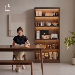 SOLIN, KS_013, kệ sách có đèn hiện đại sang trọng, 90x30x198cm, Plywood phủ veneer, Nội thất Nhà trên cao