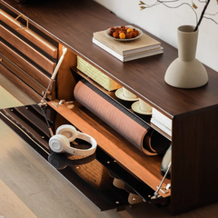 KAVA, Kệ tivi hiện đại có đèn trang trí, TTV_089, 210x40x45cm, Gỗ cao su phủ Veneer, Nội thất Nhà trên cao