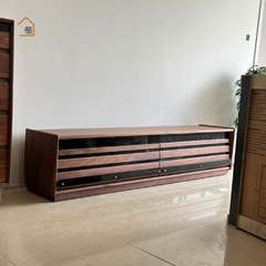 KAVA, Kệ tivi hiện đại có đèn trang trí, TTV_089, 210x40x45cm, Gỗ cao su phủ Veneer, Nội thất Nhà trên cao