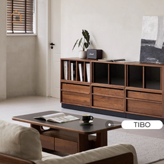 ZUMO, Kệ sách trang trí Japandi tối giản, KS_009, 140x38x80cm, Plywood phủ Veneer, Nội thất Nhà trên cao