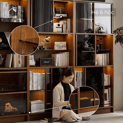 SOLIN, KS_010, Kệ sách trang trí tối giản, 90x30x180cm, Plywood phủ veneer, Nội thất Nhà trên cao