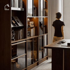 SOLIN, KS_010, Kệ sách trang trí tối giản, 90x30x180cm, Plywood phủ veneer, Nội thất Nhà trên cao