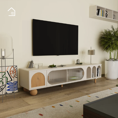 BENNY, Kệ tivi phong cách Japandi phối kính mờ, TTV_33, 180x40x50cm, Nội thất Nhà Trên Cao