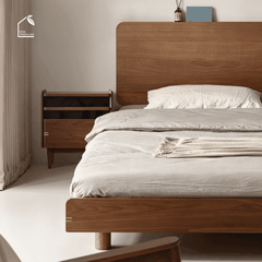 HONA, GN_017, Giường ngủ phong cách sang trọng tối giản, 200x160x100cm, Plywood phủ Veneer, Nội thất Nhà trên cao