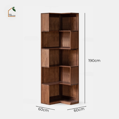 VANO, KS_012, Kệ Sách Góc Tối Ưu Không Gian, 60x60x190cm, Gỗ Plywood Phủ Veneer, Nội Thất Nhà Trên Cao