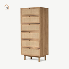 LAVIA, Tủ lưu trữ phối lưới mây tre, TLT_068, 60x40x140cm, Gỗ Plywood phủ Veneer, Nội thất Nhà trên cao