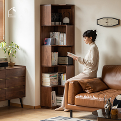 VANO, KS_012, Kệ Sách Góc Tối Ưu Không Gian, 60x60x190cm, Gỗ Plywood Phủ Veneer, Nội Thất Nhà Trên Cao