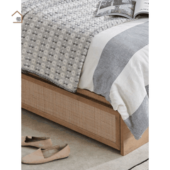 MEY, Giường ngủ phối lưới mây nhẹ nhàng, thư thái, 200x160x35cm, MDF phủ Melamine, Nội thất Nhà Trên Cao